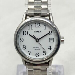 Timex Easy Reader Watch Women 25mm Silver Tone Date Indiglo Stretch New Battery